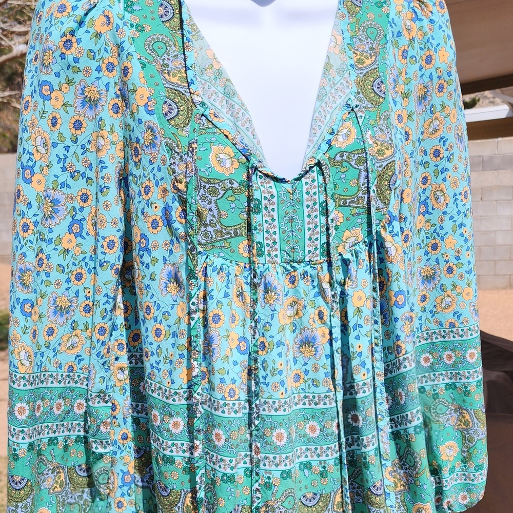 Vibrant Yellow and Green Leaf Pattern Blouse